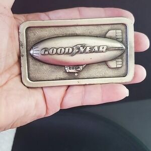 GOODYEAR Vintage 1974 Blimp G96 Pewter Belt Buckle Advertising Airship Promo